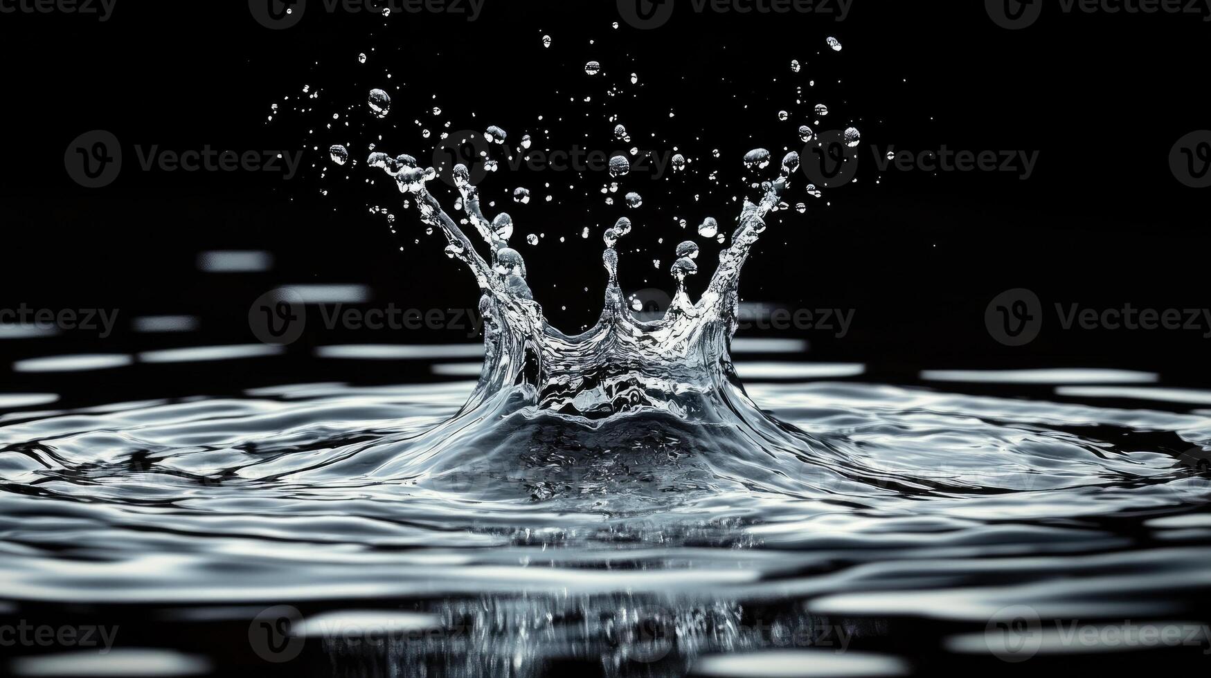 Water splashing on black background creating crown shape photo
