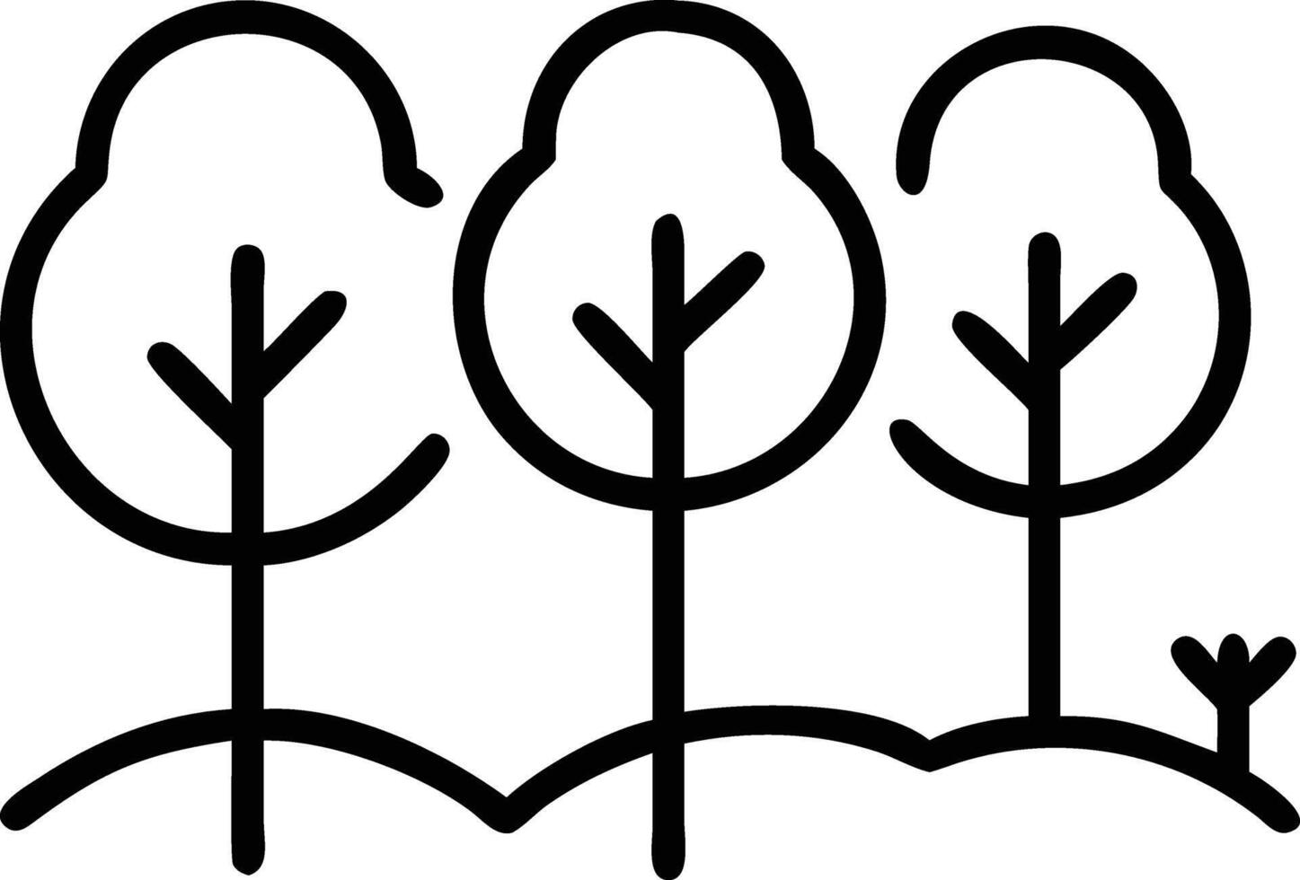 A black and white drawing of three trees vector