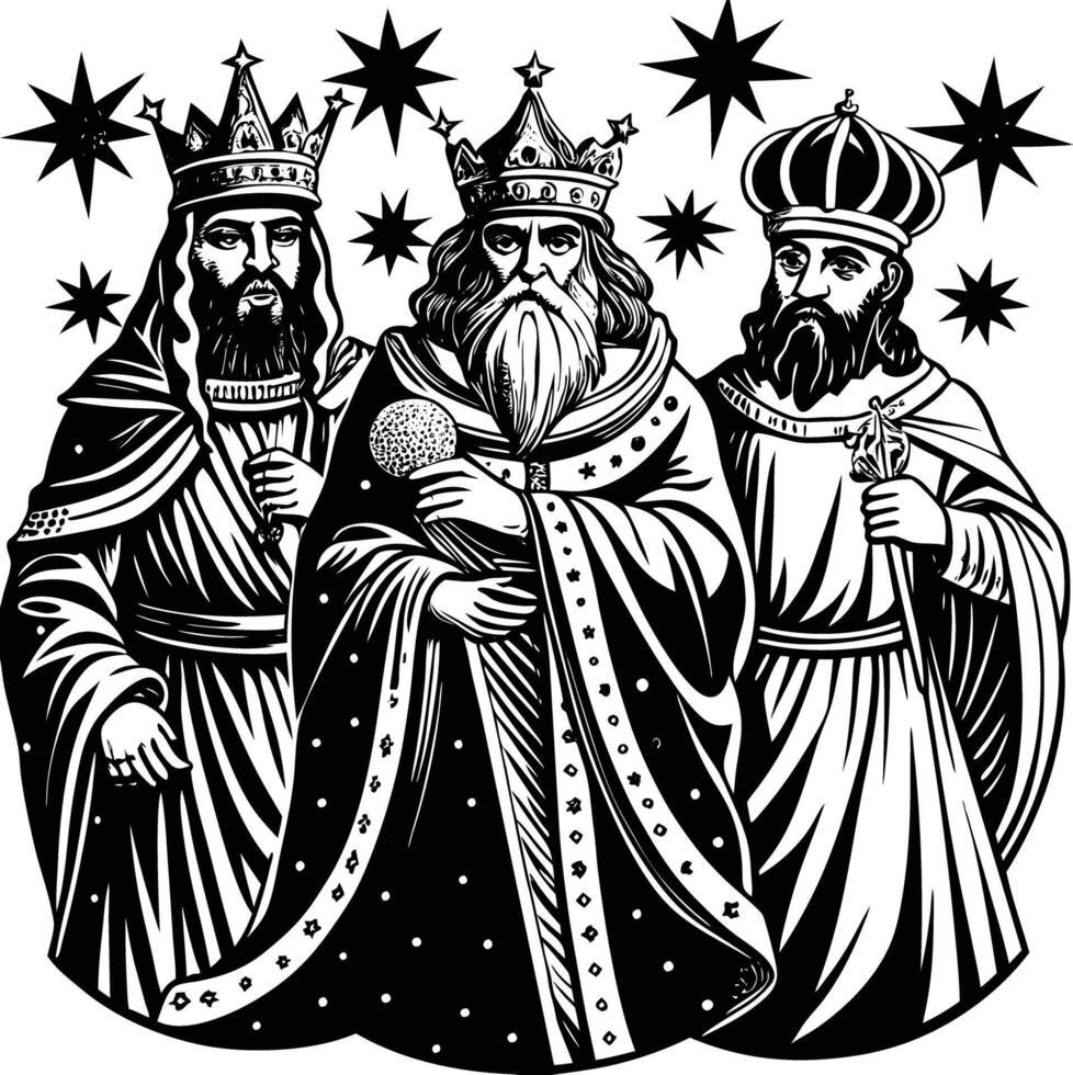 Three wise men with crowns and stars vector