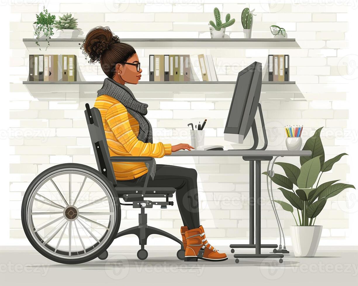 A person with a disability using adaptive equipment at work. photo