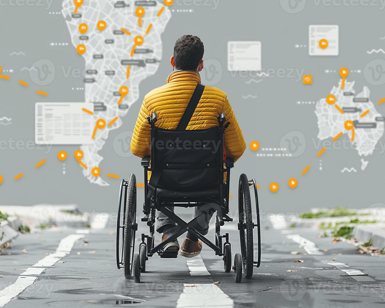 A person with a disability using adaptive equipment at work. photo
