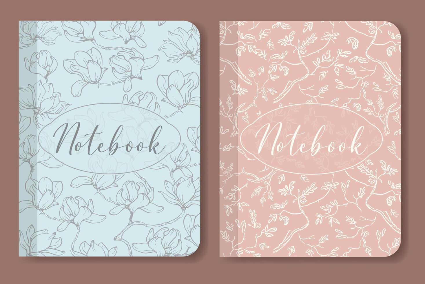 Notebook cover collection sketch flourish design. Aesthetic worksheet with floral art. vector