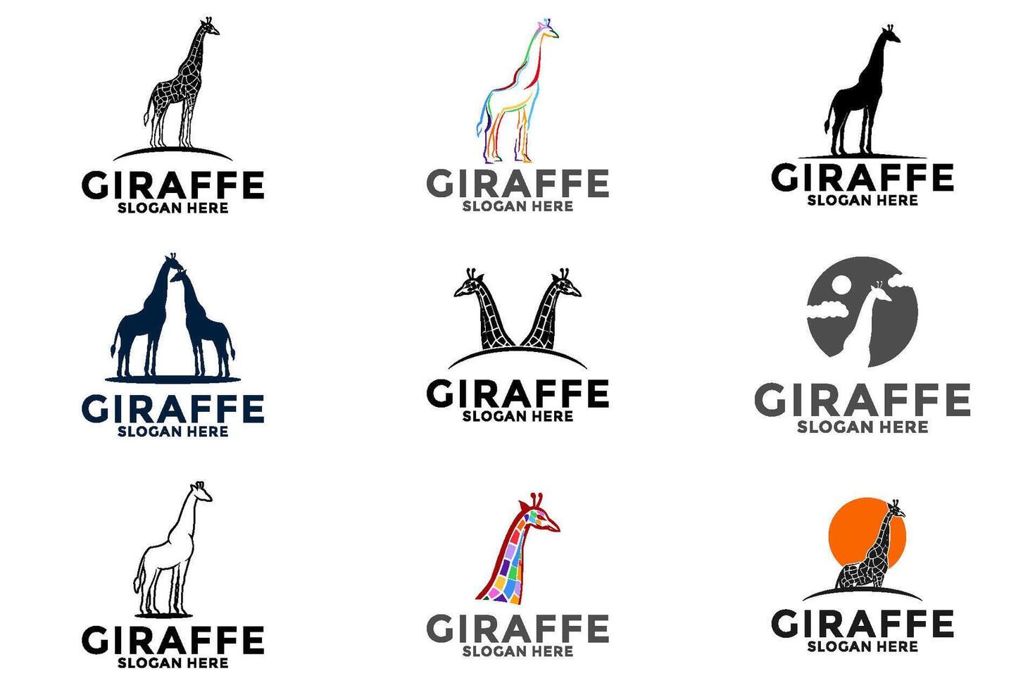 Set of Giraffe Logo silhouette design. Wildlife animal vector