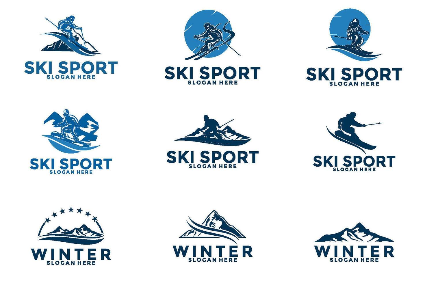 Set skiing stylized and mountain logo symbol, Ski logo icon template collections vector