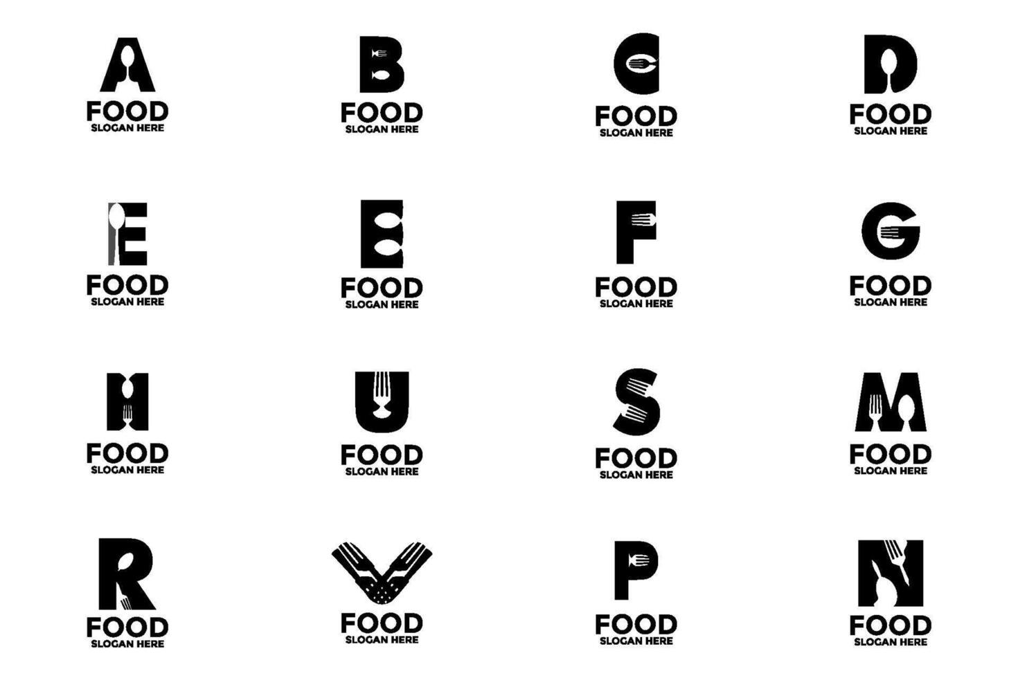 Big Collections of Initial letter Food logo design , Letter Initial logo icon set vector