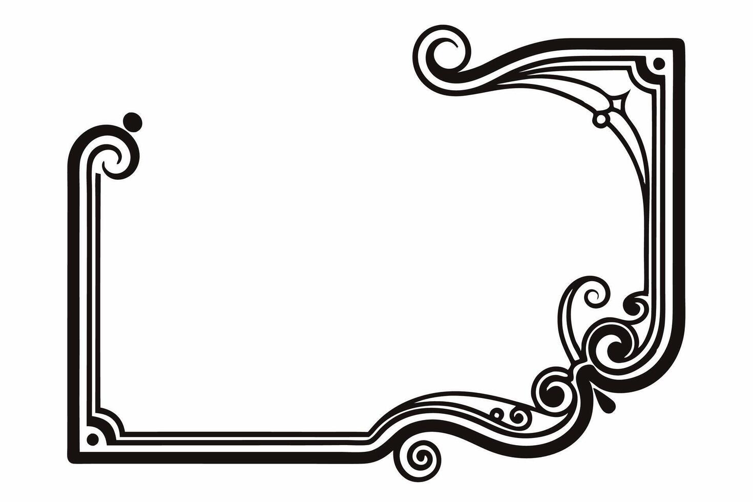 A black and white drawing of a frame with a scroll vector