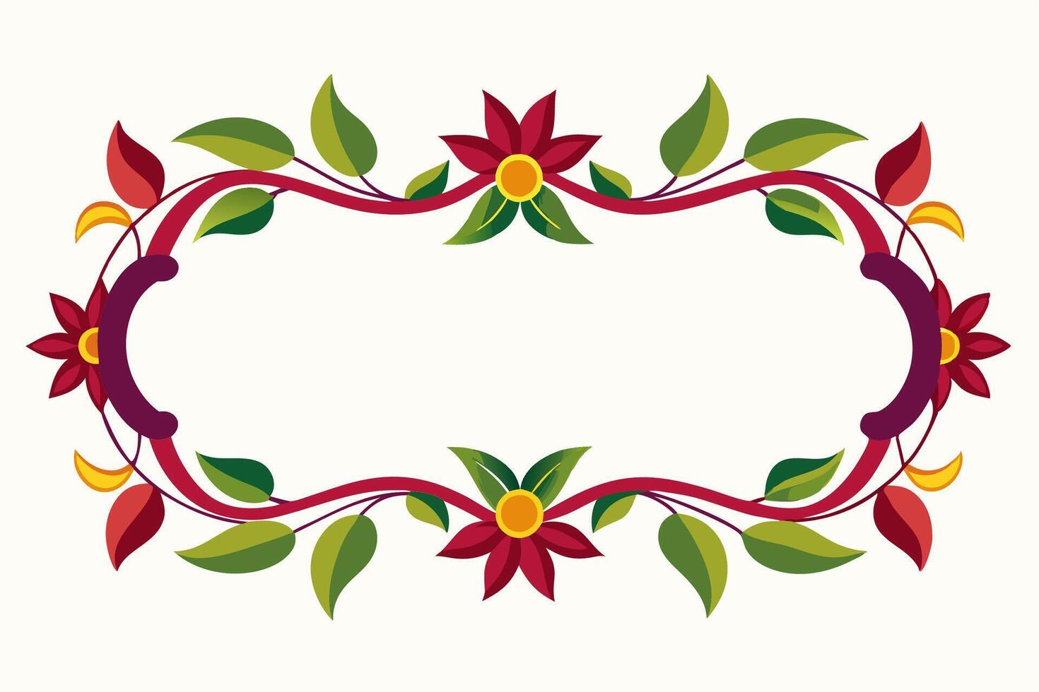 A floral frame with red and green leaves vector