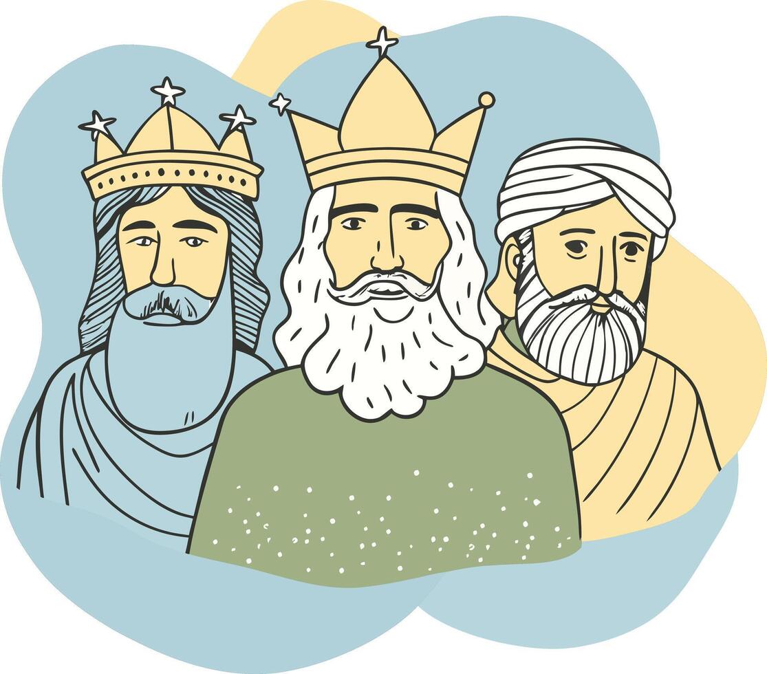 Three wise men with crowns on their heads vector