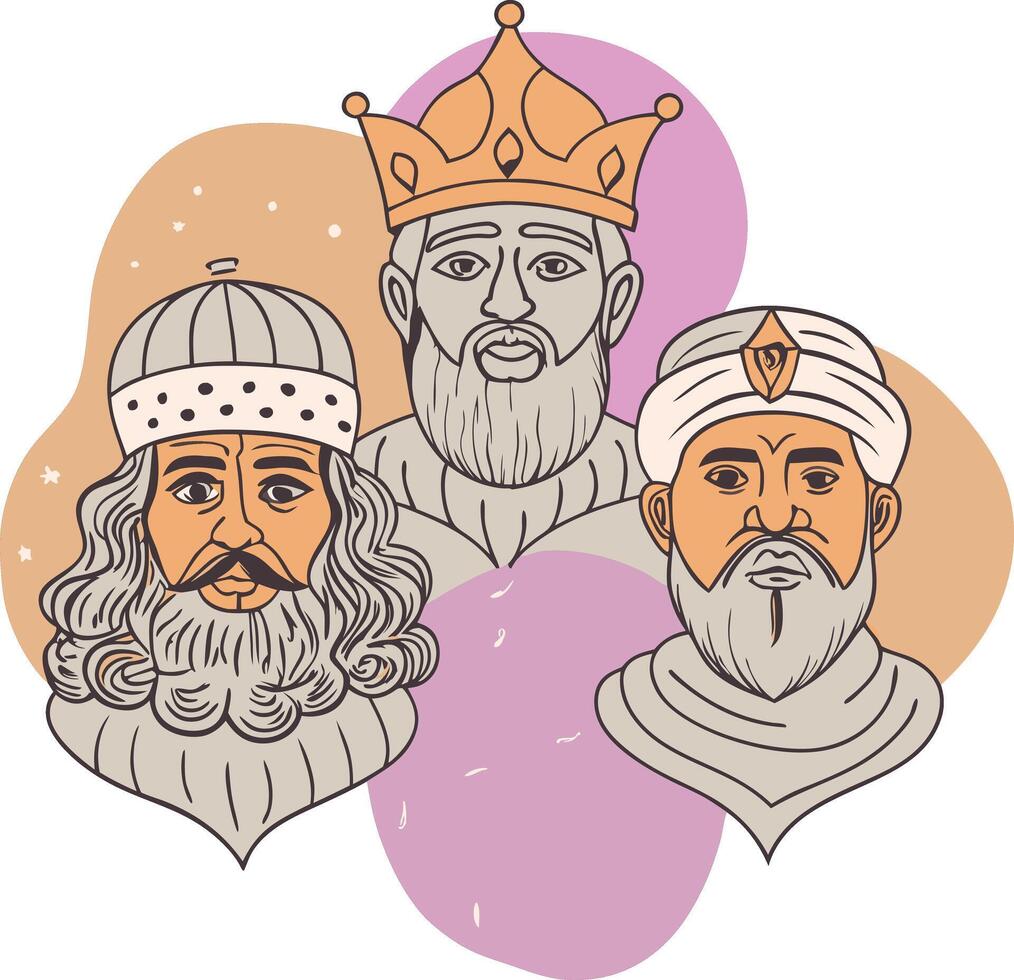 Three men wearing crowns and beards vector