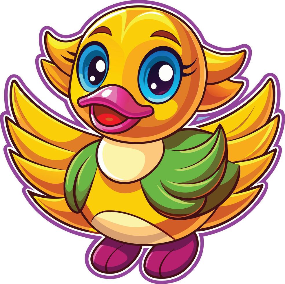 A cartoon duck with big eyes and a yellow and green vector