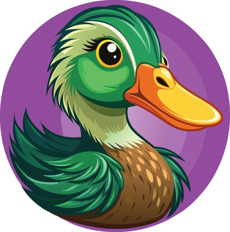A cartoon duck with a purple background vector