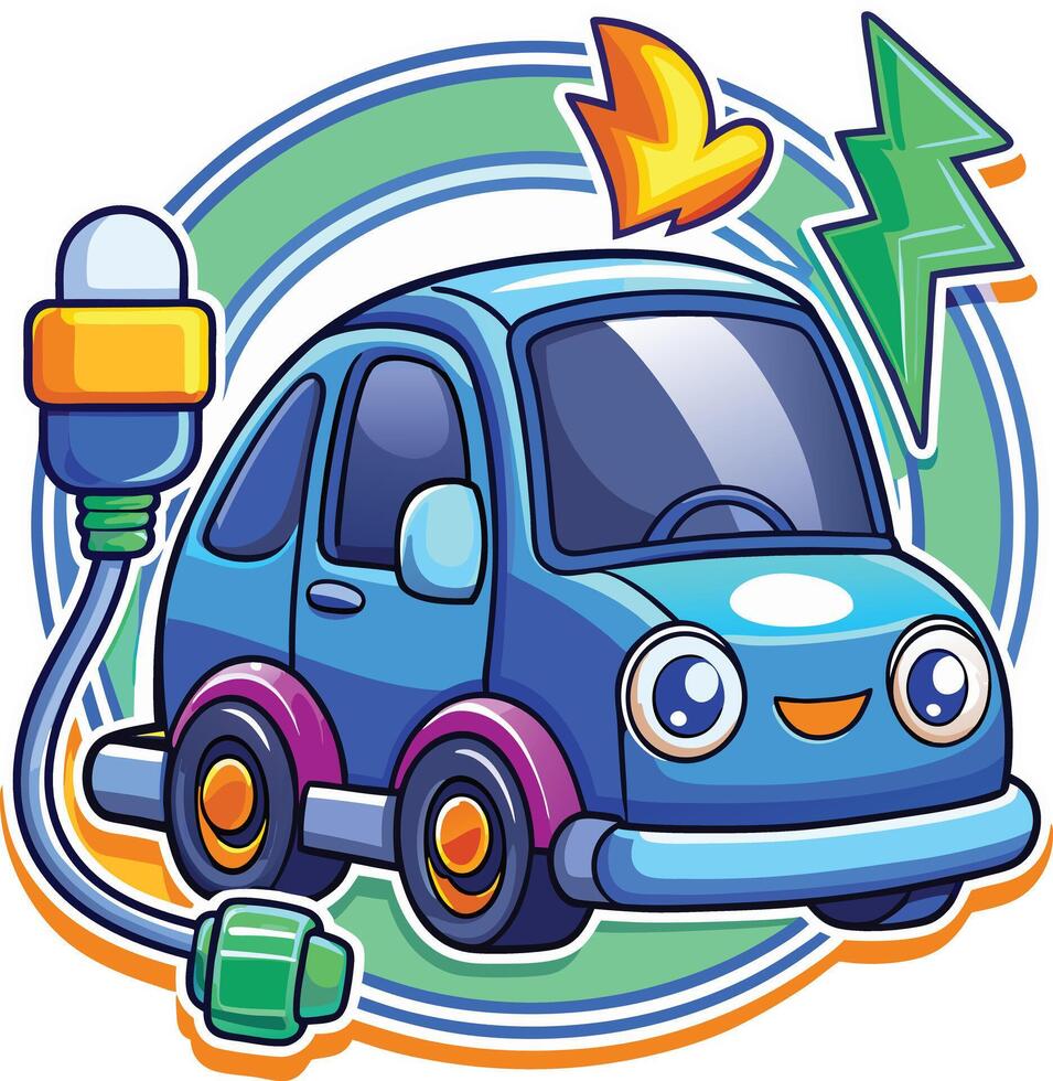Cartoon car with lightning and a plug vector
