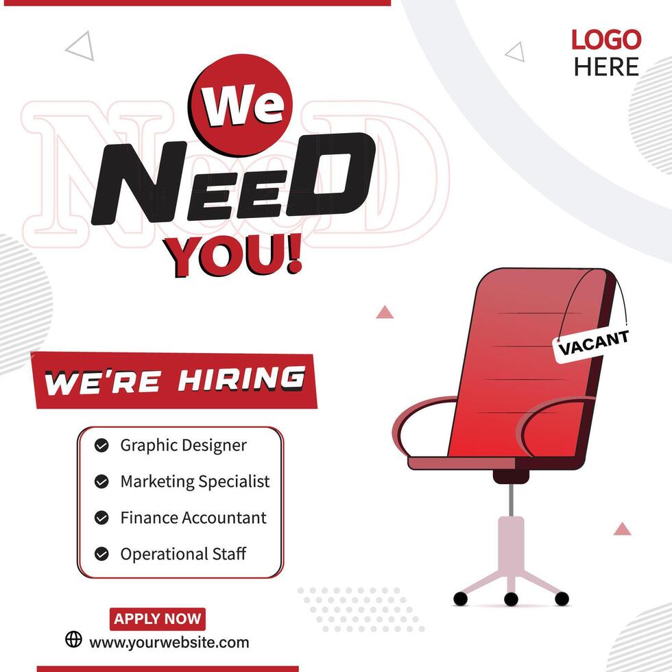 We are hiring job vacancy social media post or square web banner template design vector