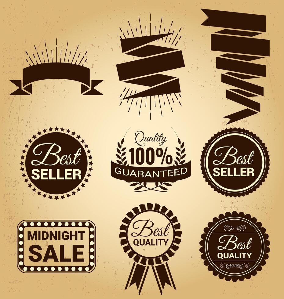 A collection of vintage style labels ribbons and badges Retro inspired labels for product packaging vector