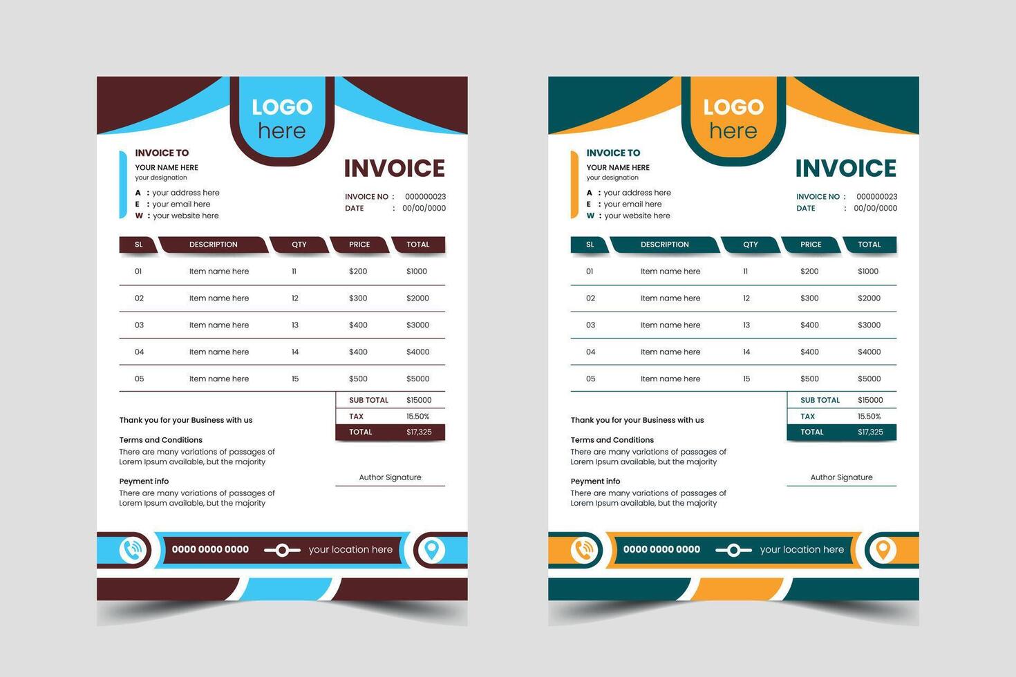 Unique colorful Creative Corporate eye-catching Invoice design pro template layout vector
