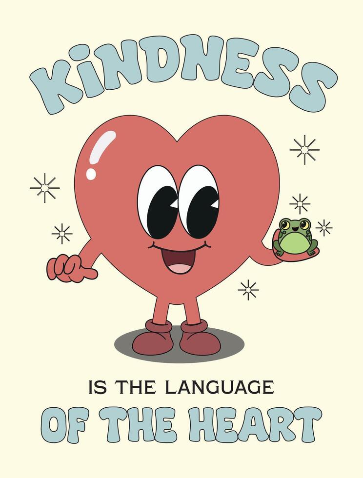 Retro poster of a cute heart. Positive affirmation about kindness wall art vector