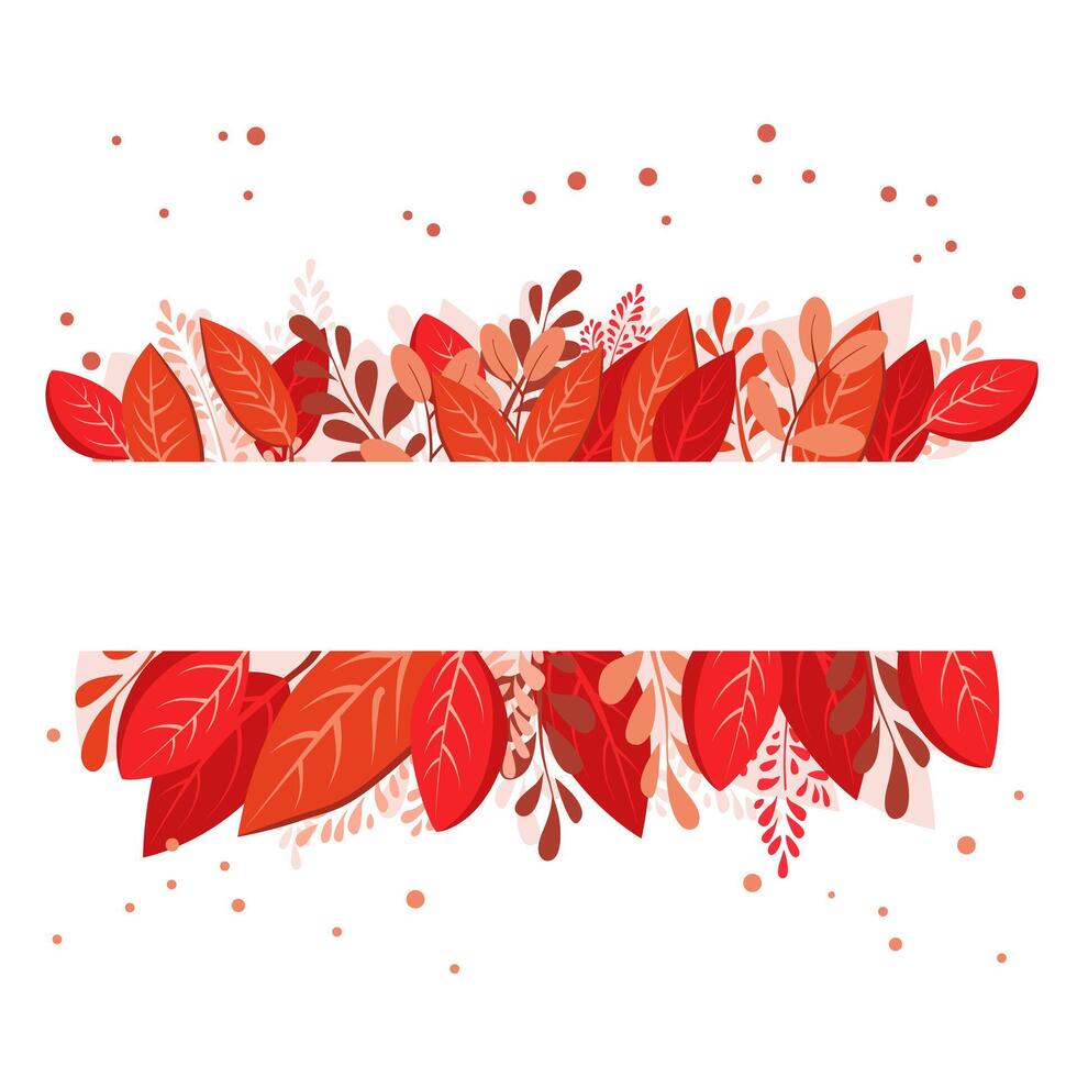 isolated rectangular frame of red dry alder autumn leaves. Border for text and lettering. Isolated flat illustration with brown plants for design, greeting card, banner, board, flyer, sale, poster vector