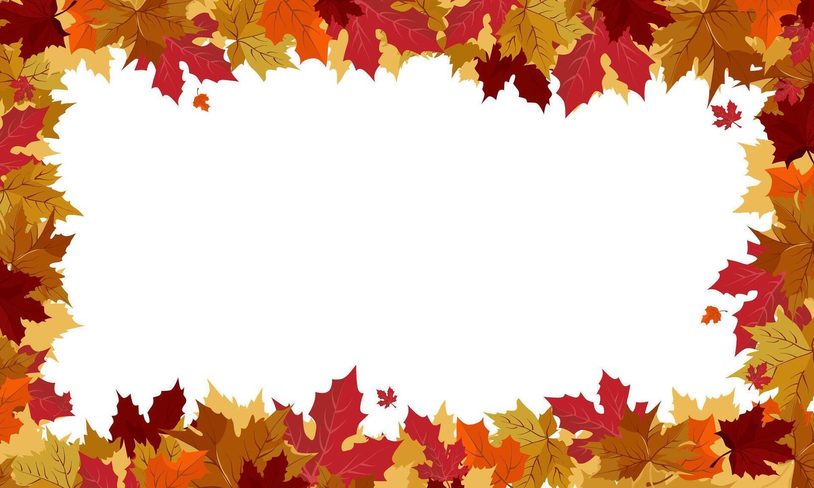 isolated rectangular frame of yellow dry maple autumn leaves. Border for text and lettering. Isolated flat illustration with brown plants for design, greeting card, banner, flyer, sale, poster vector