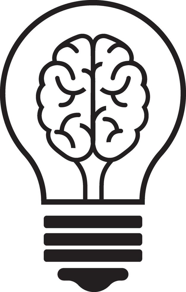 Creative idea in line icon, Creative brain in light bulb icon vector