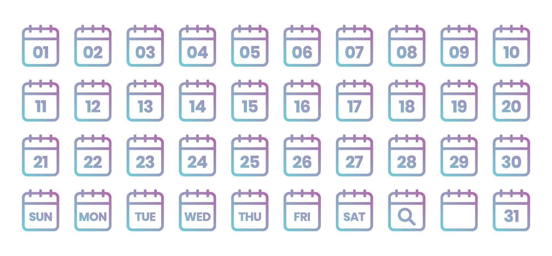 Calendar outline icons set . illustration vector