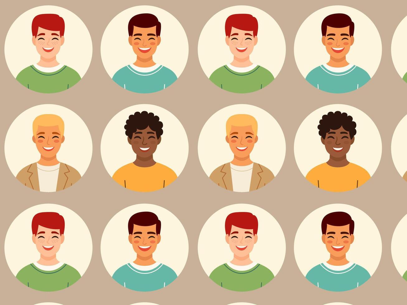 Avatars of happy men. pattern. Flat illustration.Avatars of happy men. pattern. Flat illustration vector