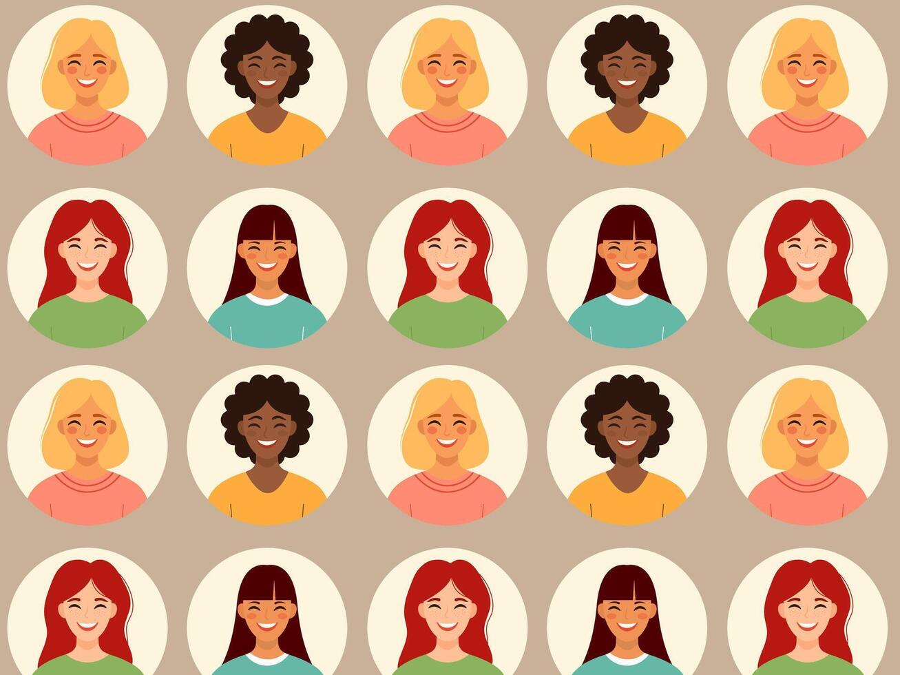 Avatars of happy women. pattern. Flat illustration vector