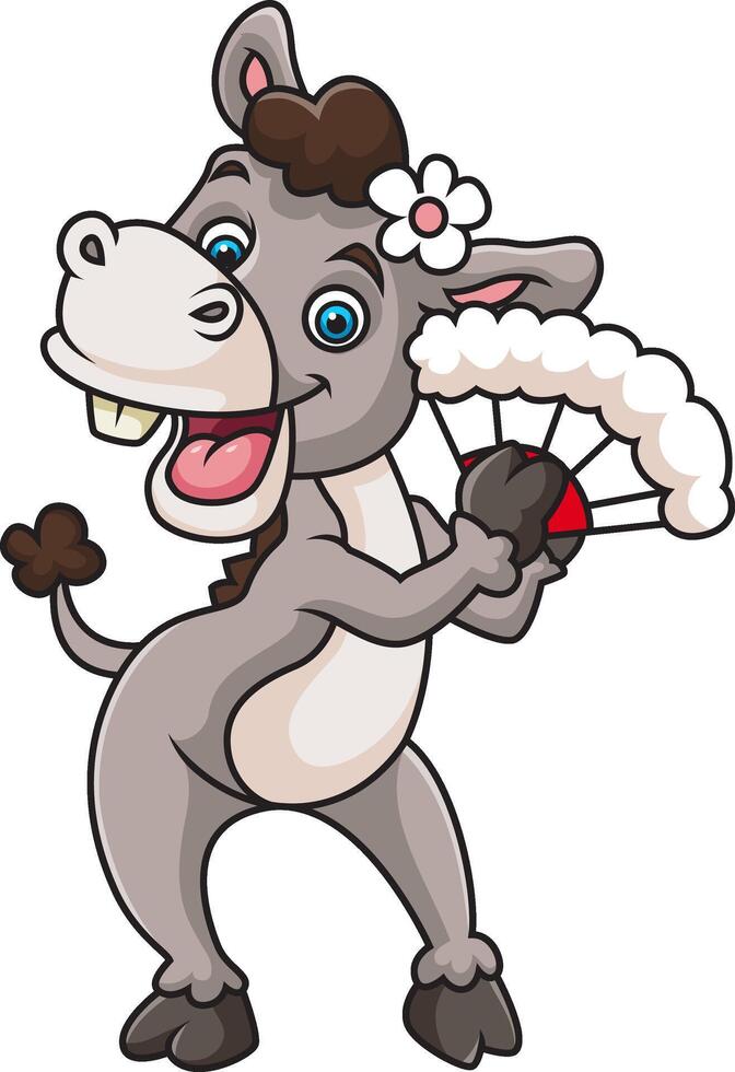 Cute Mexican donkey holding hand fan traditional vector