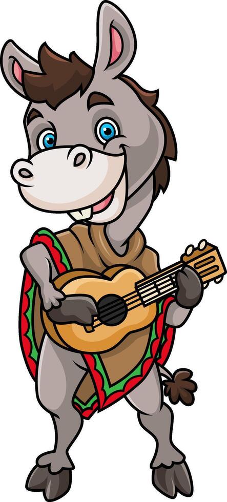 Mexican donkey playing guitar and wearing a sombrero Mexican hat vector