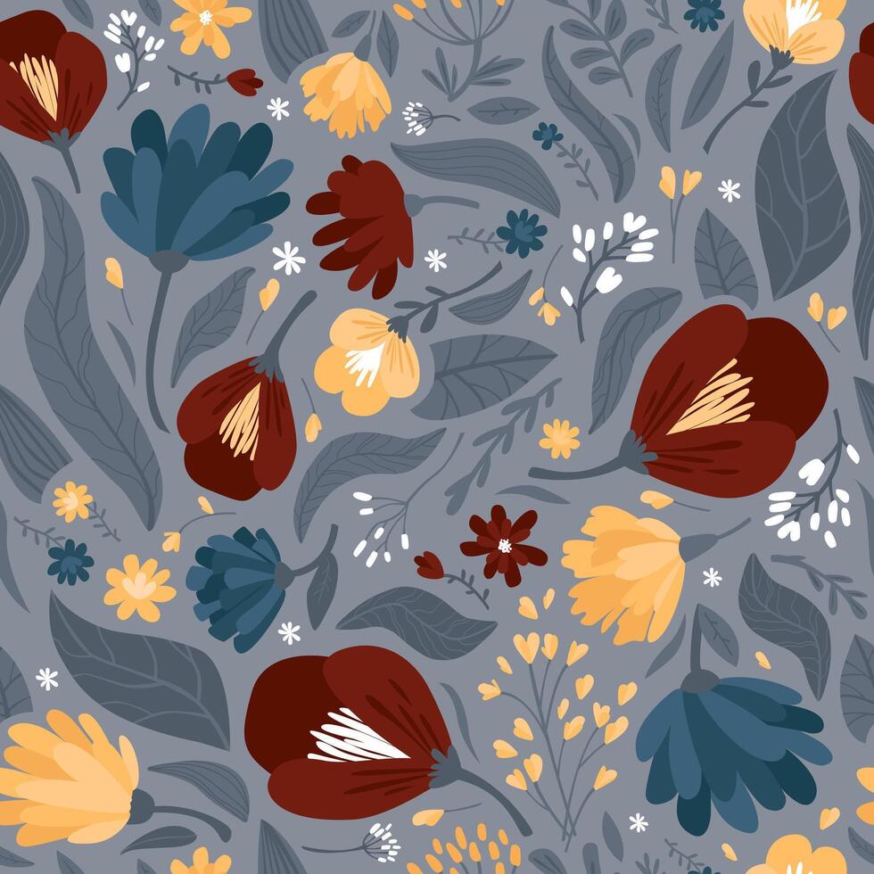 Flowers seamless pattern. Modern flat illustration. vector