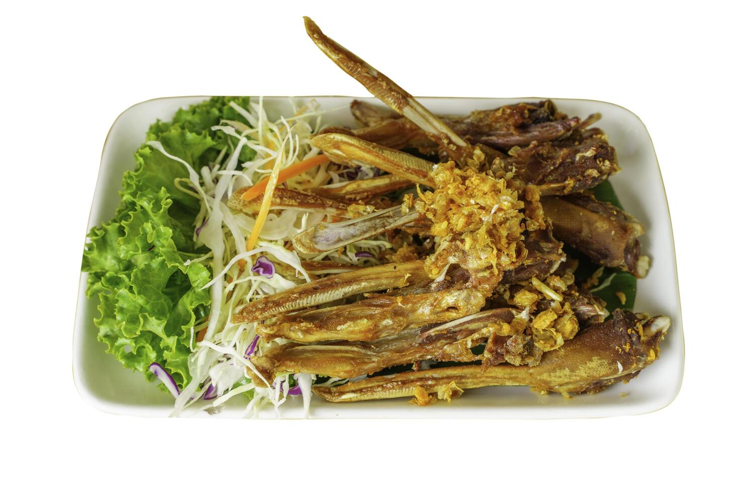 Deep fried duck beaks and deep fried isoletion and clippingpath.Popular snacks for Thai and Chinese people photo