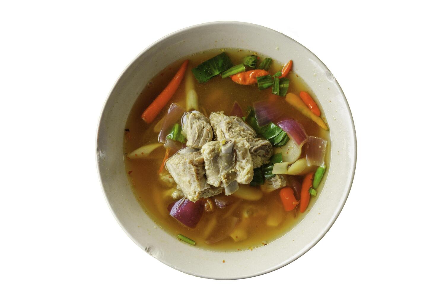 Spicy spare rib pork with pork and vegetable in bowl on whitebackground isoletion,clipping path. photo