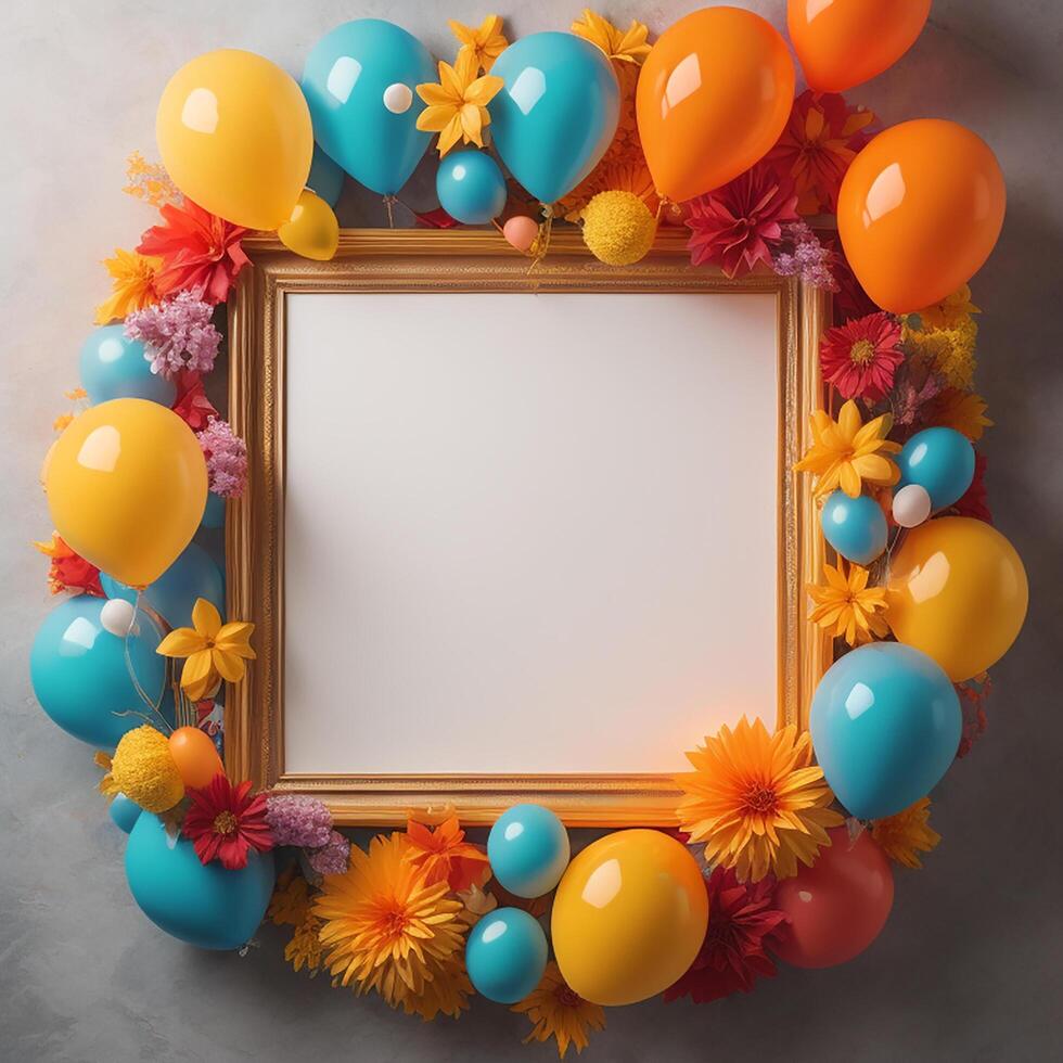 floral and balloons decorative birthday frame template photo