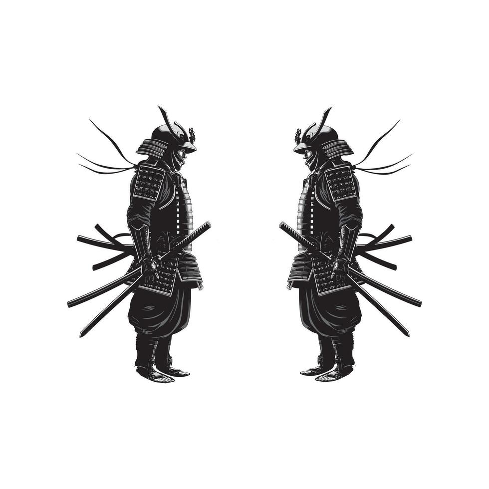 Two identical samurai silhouettes of a warrior, samurai , ninja design vector