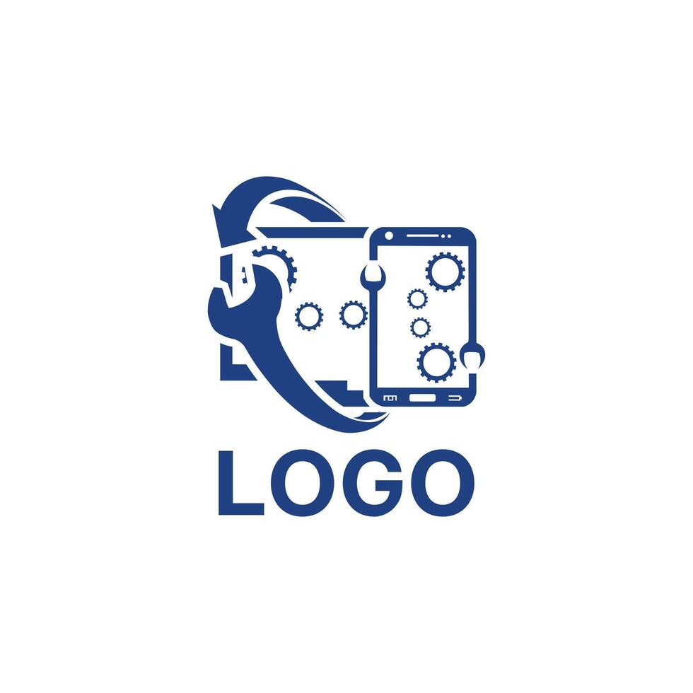 Computer, mobile, laptop repair servicing logo design vector