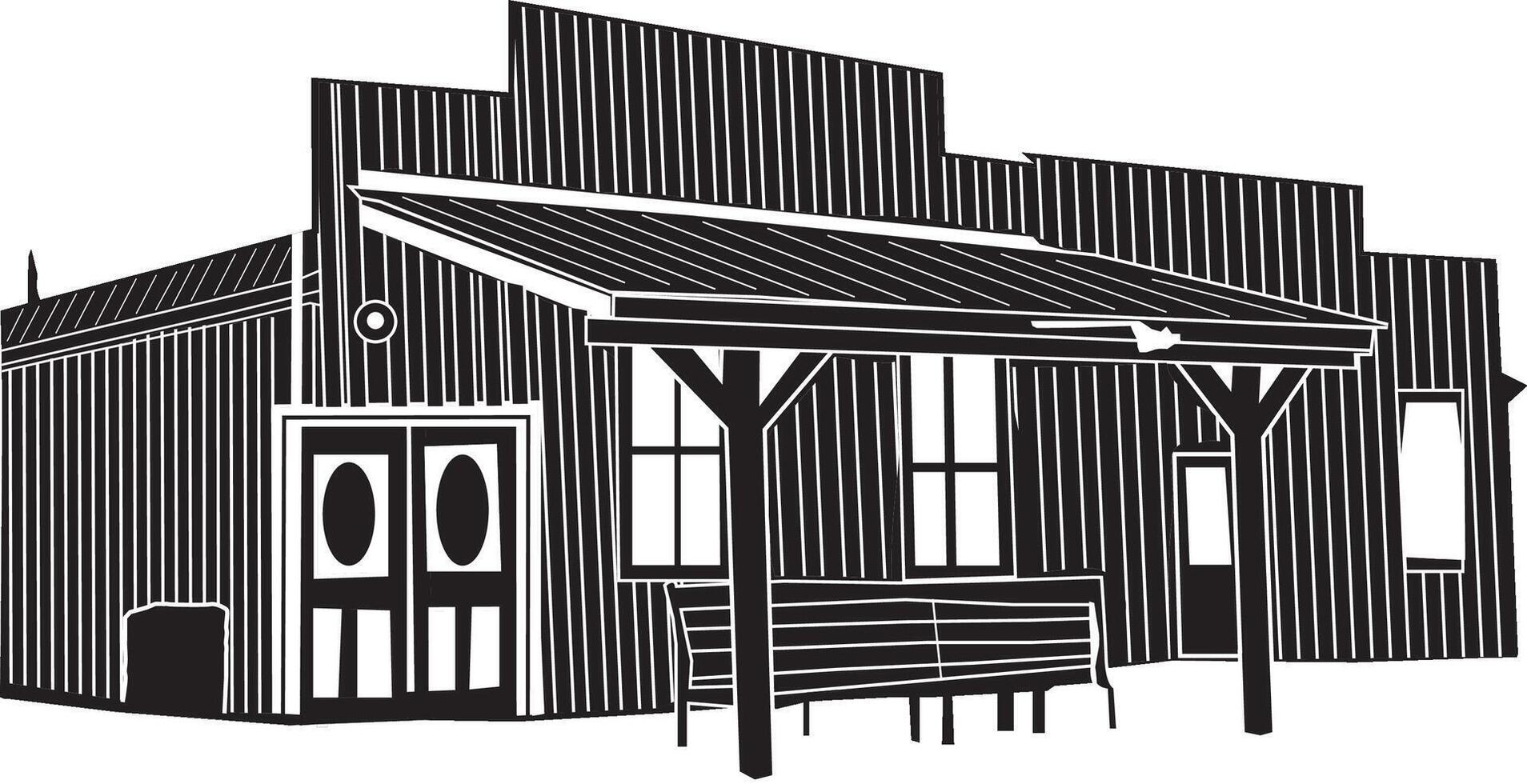 A rustic wooden structure, an old western-style house, shop building or shack vector