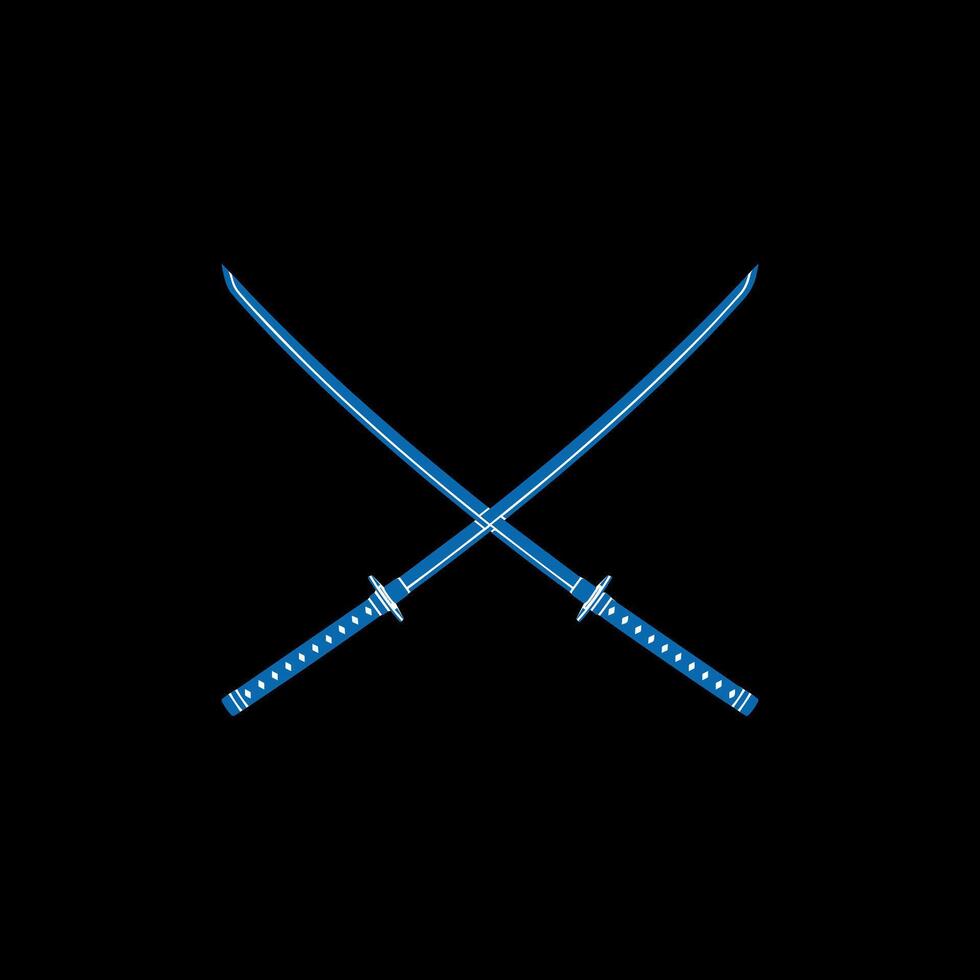 Katana sword, Ninja Japanese Sword, Crossed Samurai Swords vector