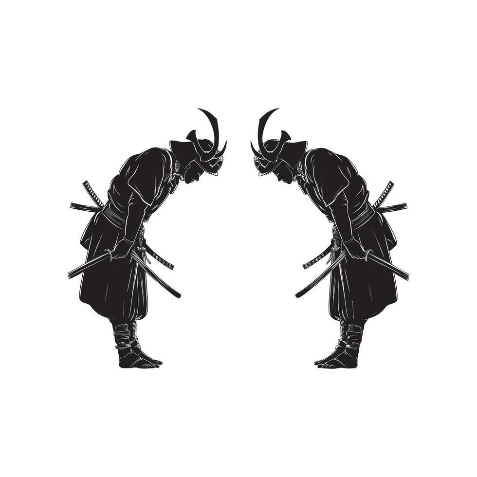 Two identical samurai silhouettes of a warrior, samurai , ninja vector