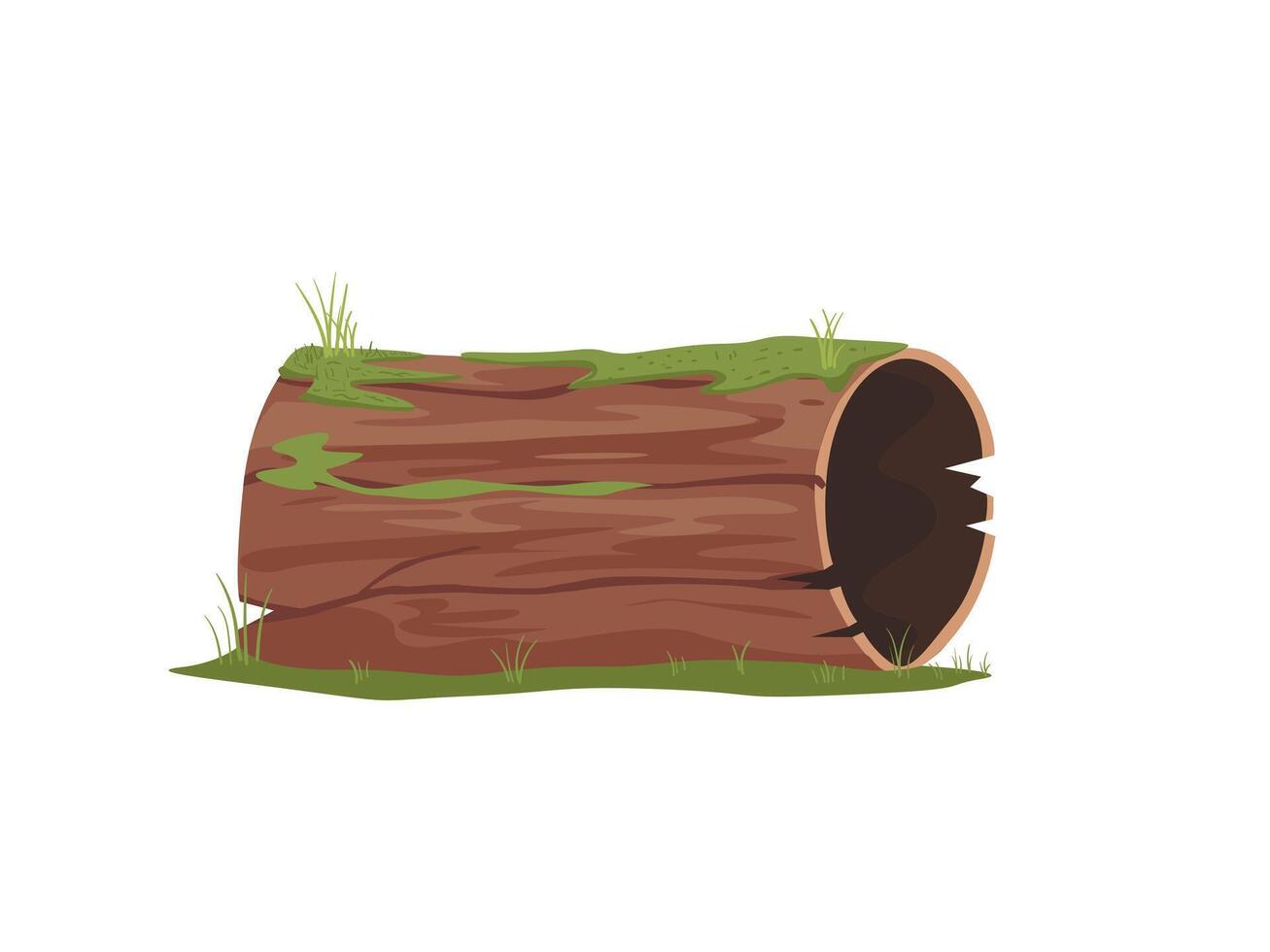 Wood trunk with moss, swamp moss growing on old log, Rainy forest concept vector