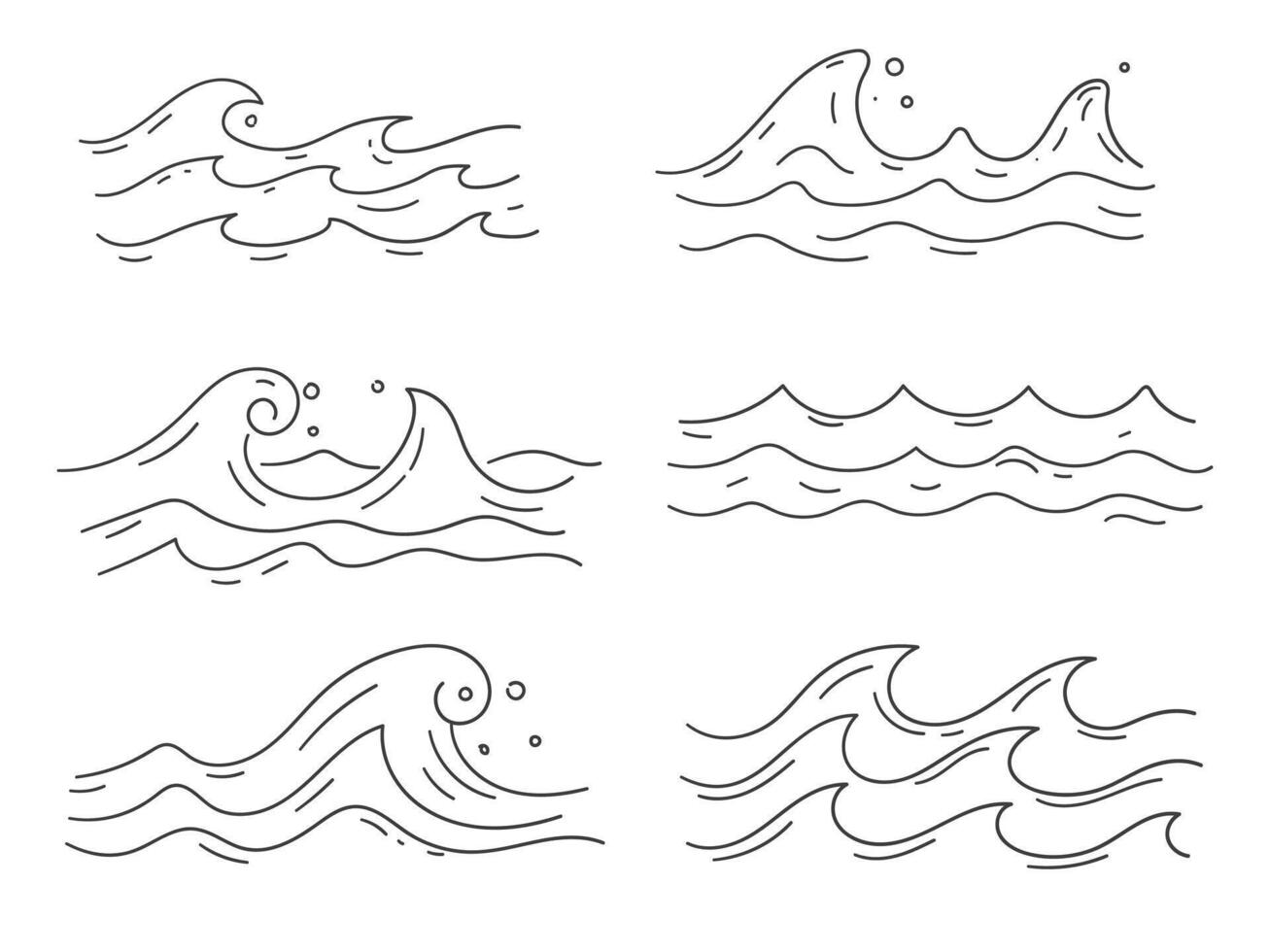 Set of line water waves. hand drawn nature sea waves vector