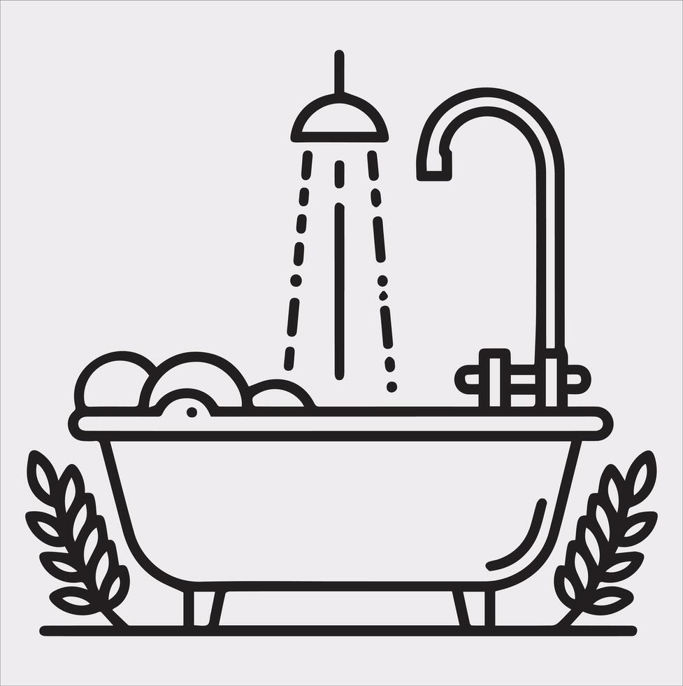 Bathtub Silhouette Art Classic Black and White Design vector