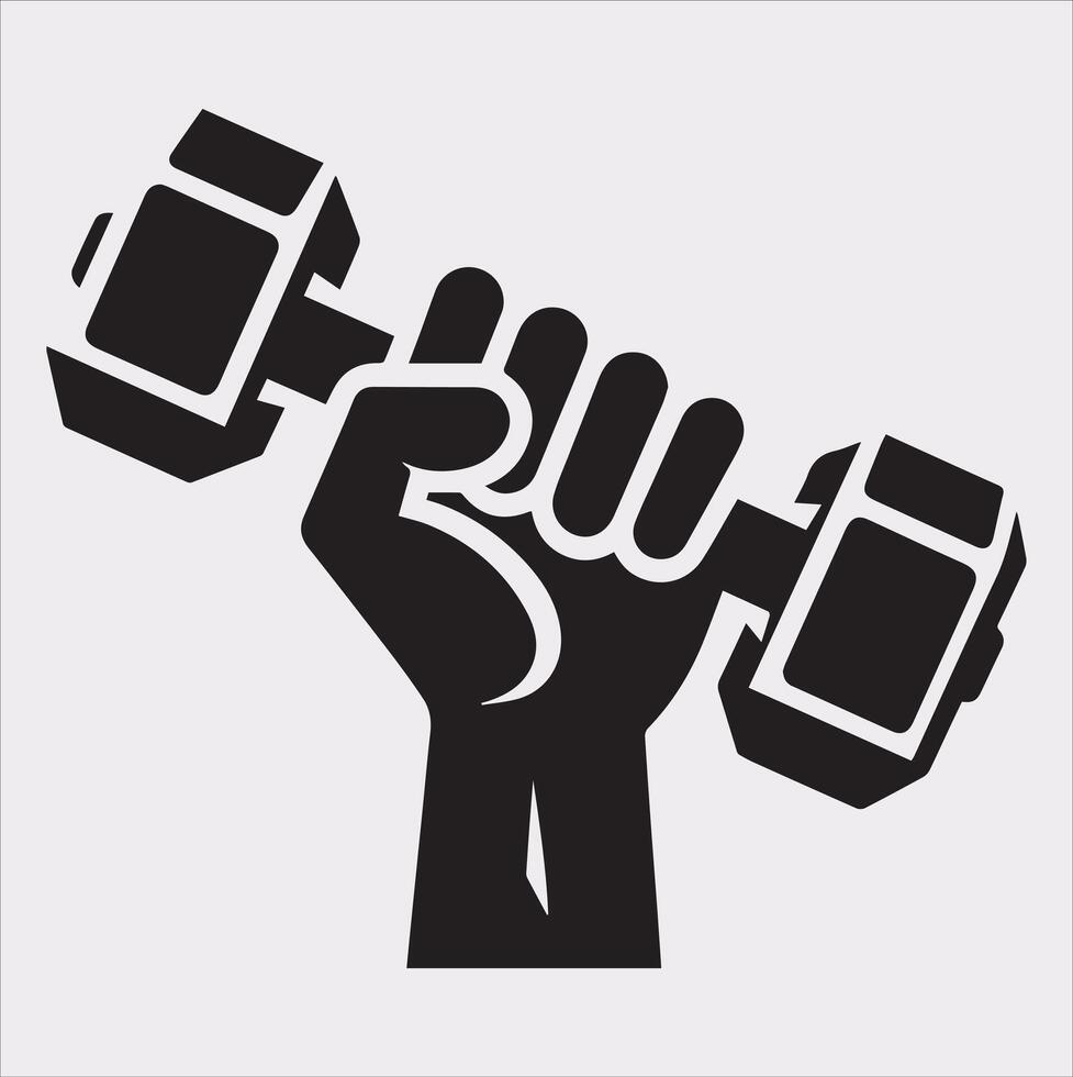 Minimalist Dumbbell Holding Silhouette on White vector