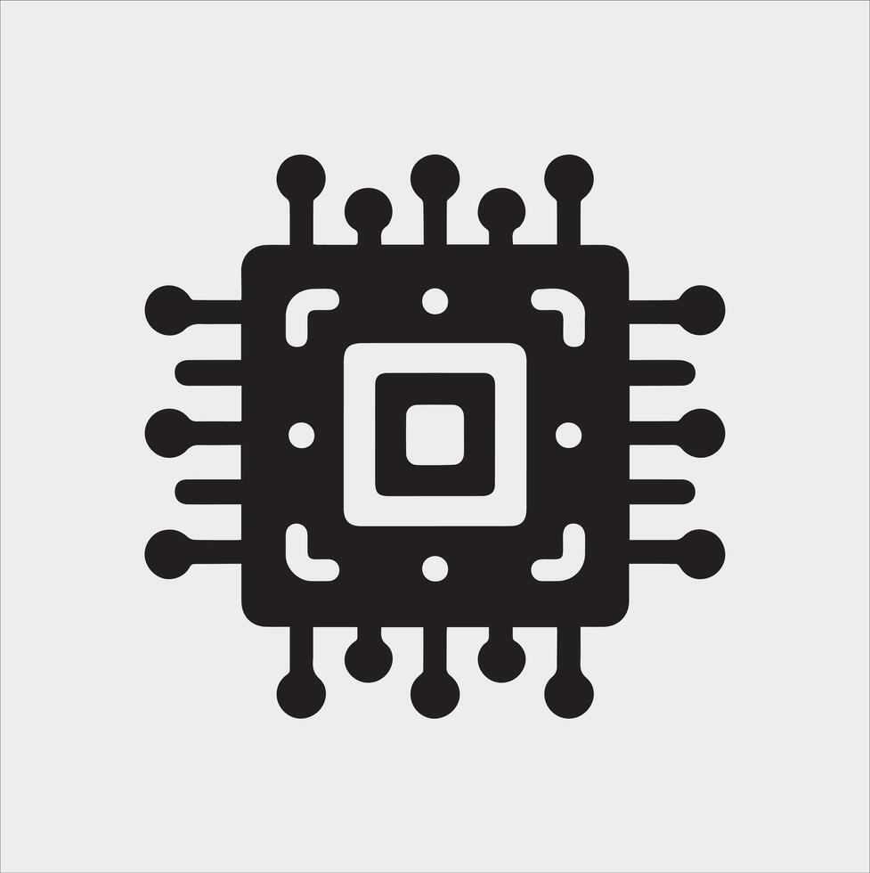 Modern Microchip Silhouette White Background for Tech Designs vector