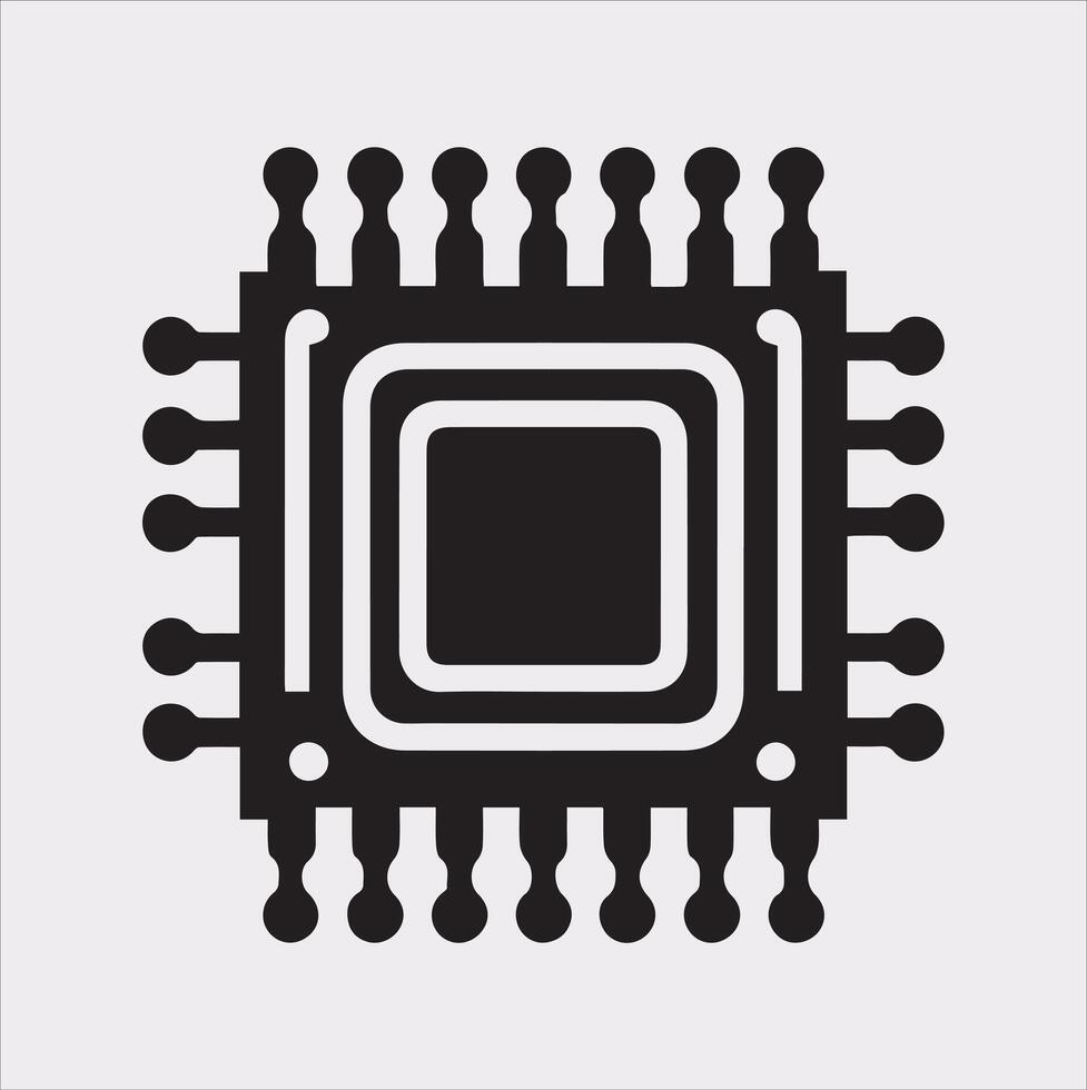 Simple Microchip Illustration Crisp Silhouette on White Background vector