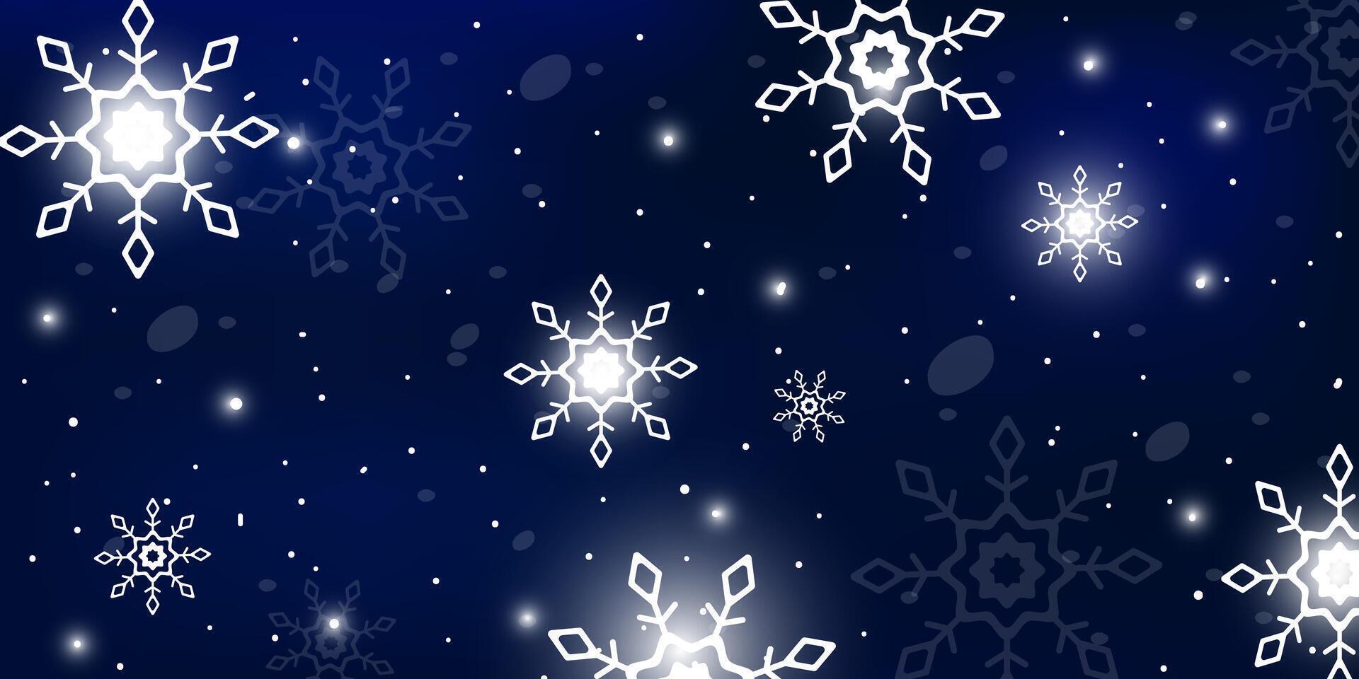 Snowflakes on a dark blue background. Snowfall landscape. Snow dust particles. Winter theme. Christmas vector