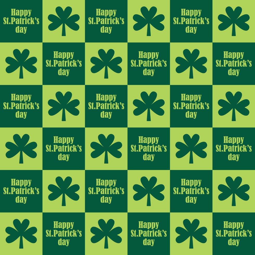 saint patricks day shamrock seamless pattern, plaid clover leaves vector