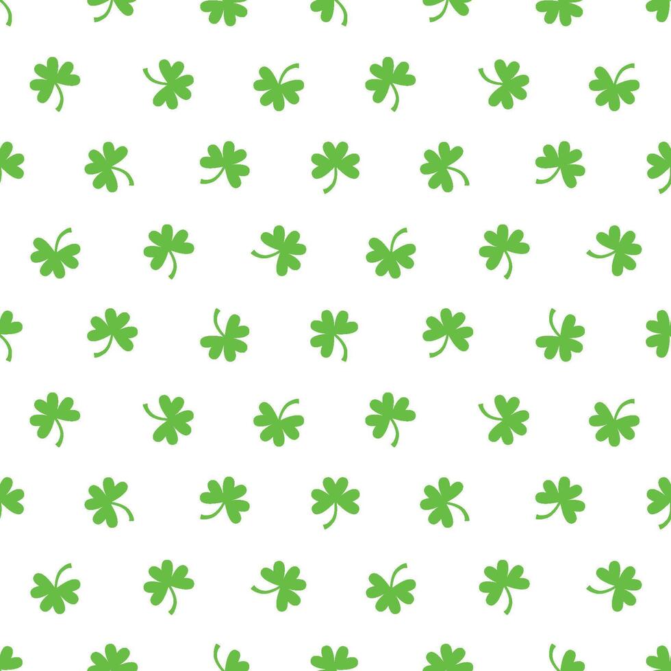 saint patricks day shamrock seamless pattern, green clover leaves on transparent background vector