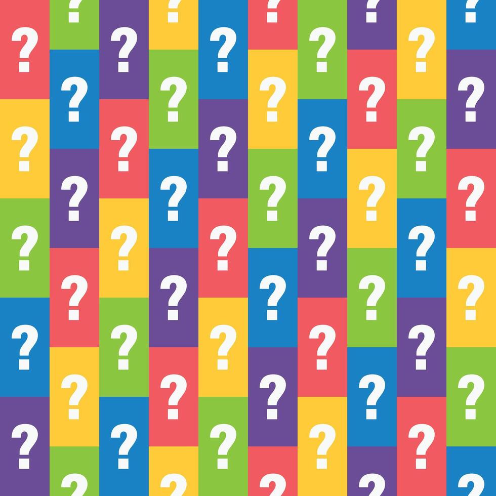 random white question mark pattern in colorful squares, mystery box vector