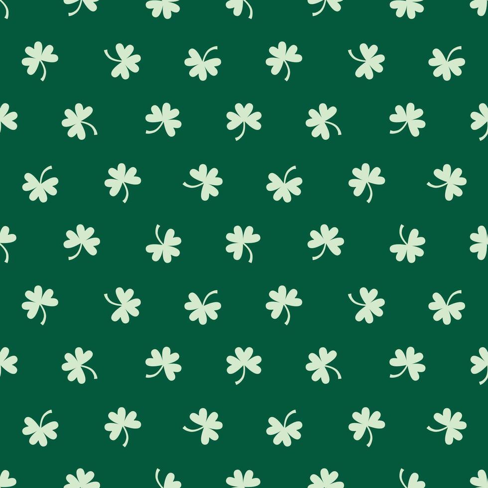 saint patricks day shamrock seamless pattern, white clover leaves on dark green background vector