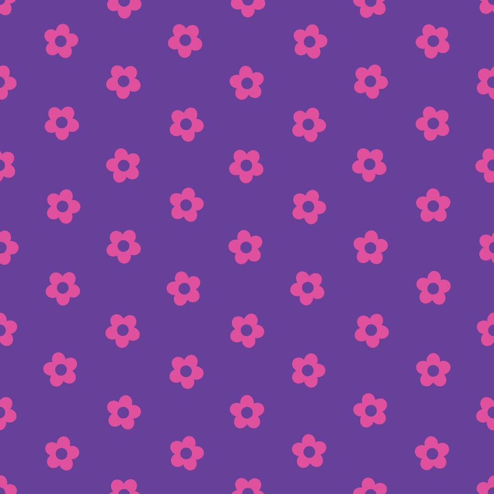 pink floral seamless pattern in simple flat style on purple background vector