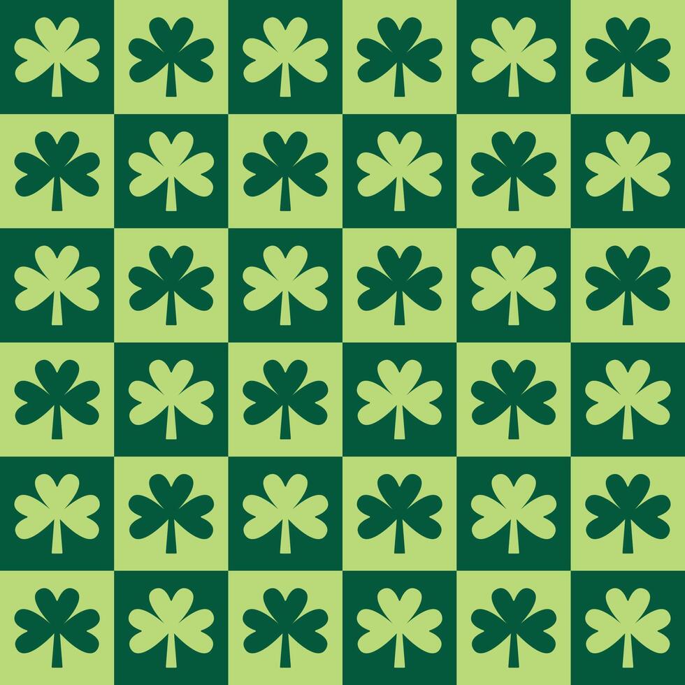 saint patricks day shamrock seamless pattern, plaid clover leaves vector